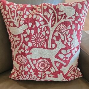 Red and White Woodland Animal Throw Pillow - Arhaus Cover NWT